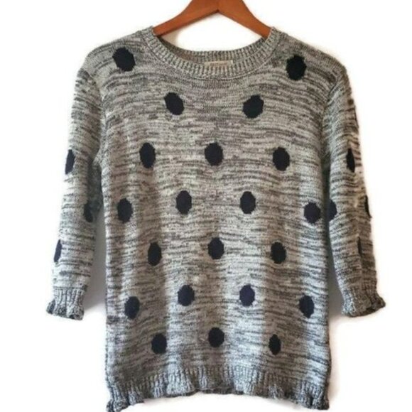 COZY Casual Women's Polka Dot 3/4 Sleeve Knit Gray Pullover Sweater Size M/L - Picture 2 of 10